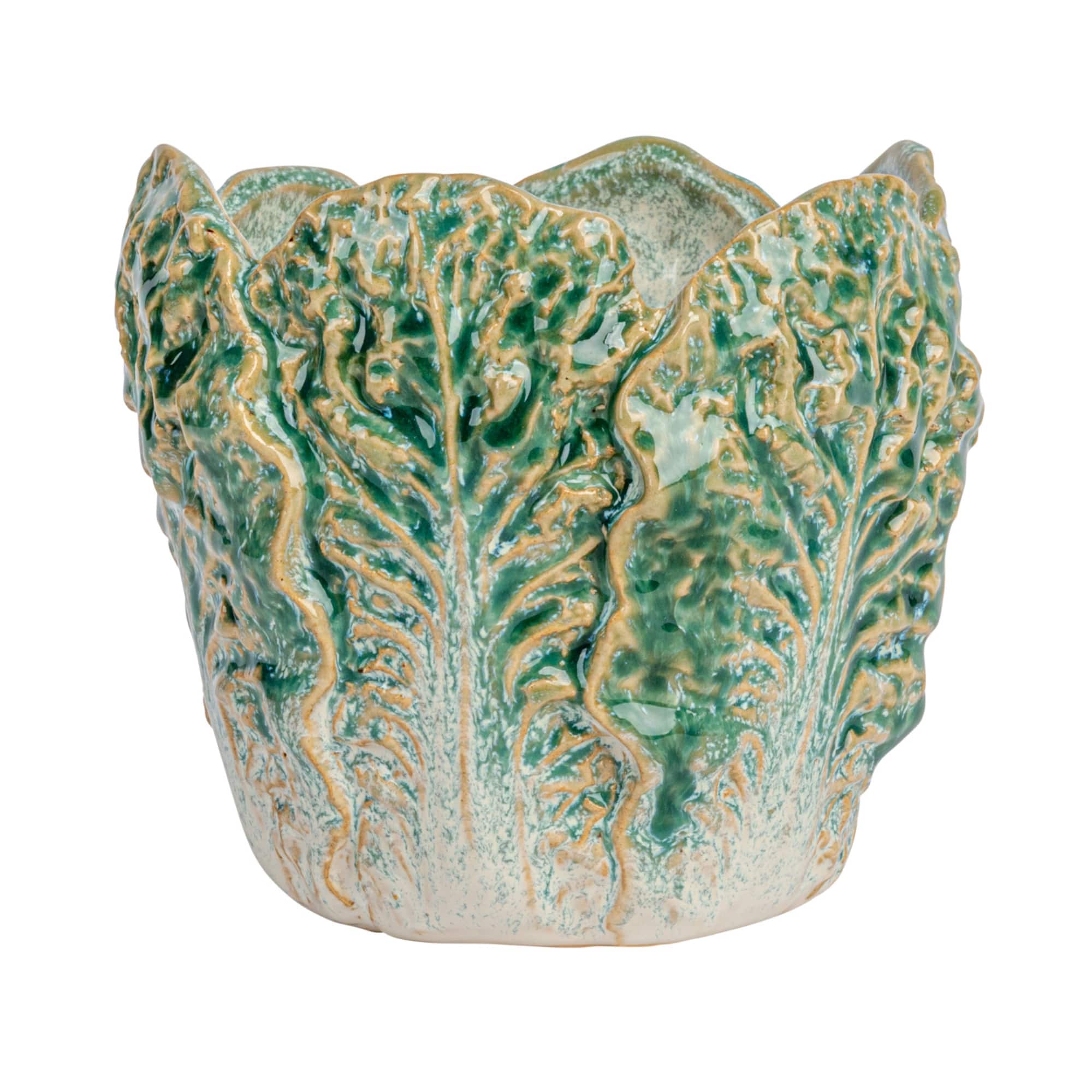 Hello Honey® 5.75" Green Reactive Glaze Embossed Stoneware Cabbage Planter